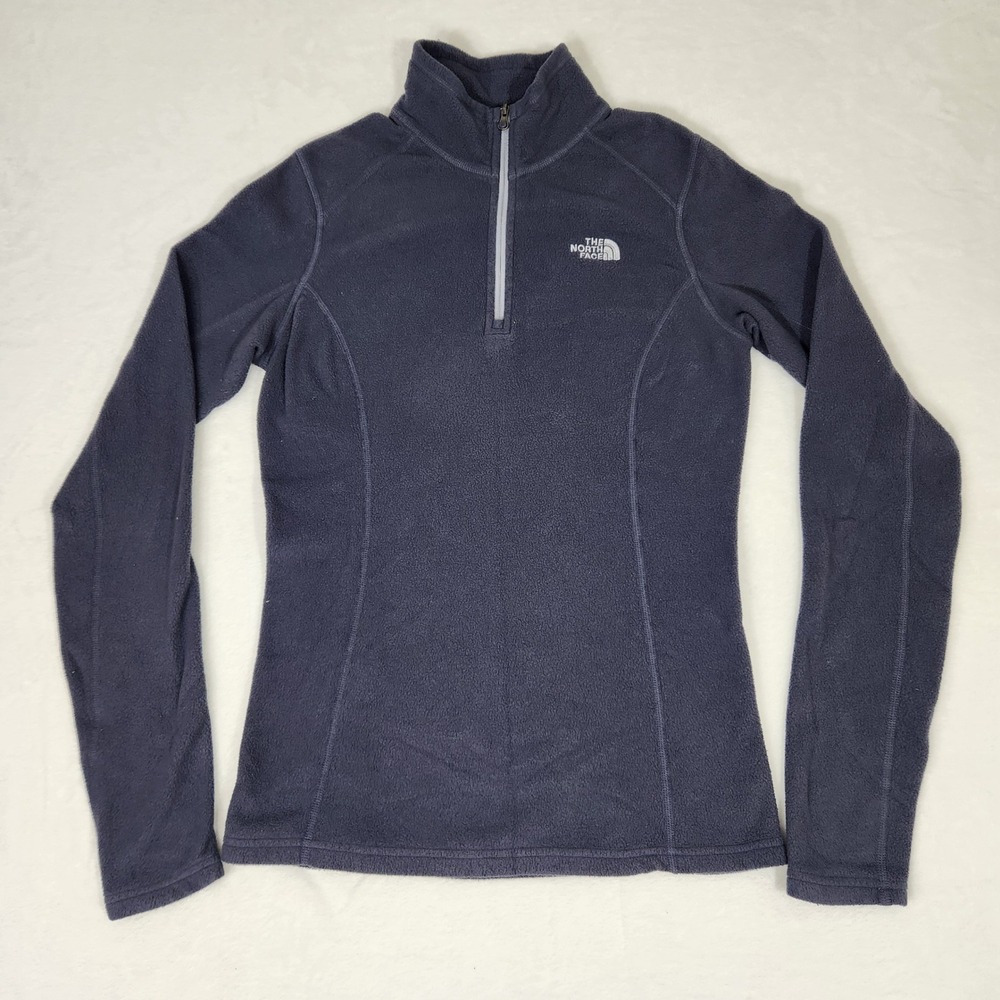 The North Face Womens TKA 100 Fleece Quarter Zip Pullover Navy Blue Small